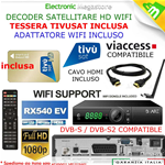 DECODER SATELLITARE HD RX540EV+WIFI+CAVO HDMI,TESSERA TIVUSAT HD INCLUSA
