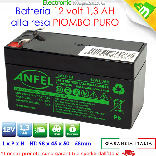 Batteria Ermetica Ricaricabile al Piombo 12V Volt 1,3Ah 1,2Ah